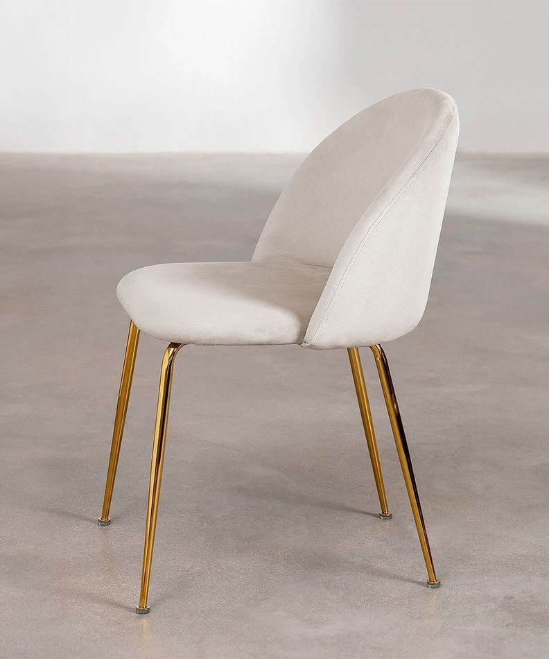 Silla De Comedor Sora Tapiz Velvet Beige Patas Doradas-2