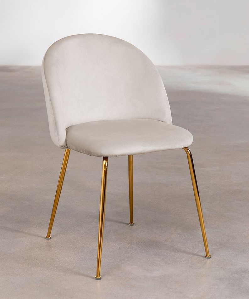 Silla De Comedor Sora Tapiz Velvet Beige Patas Doradas-3