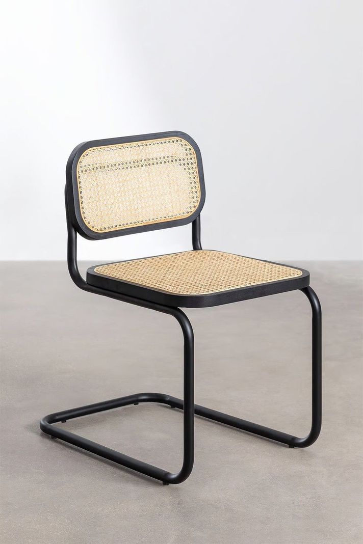 Silla Para Comedor Breuer Madera Y Ratán Negra Venhoouse-1