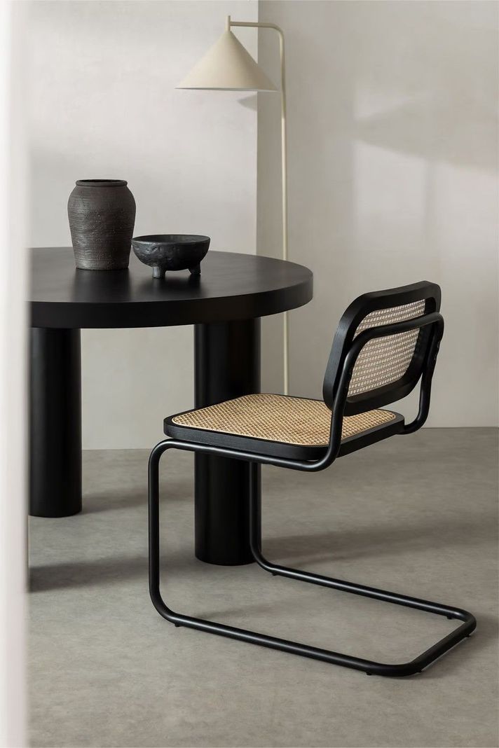 Silla Para Comedor Breuer Madera Y Ratán Negra Venhoouse-2