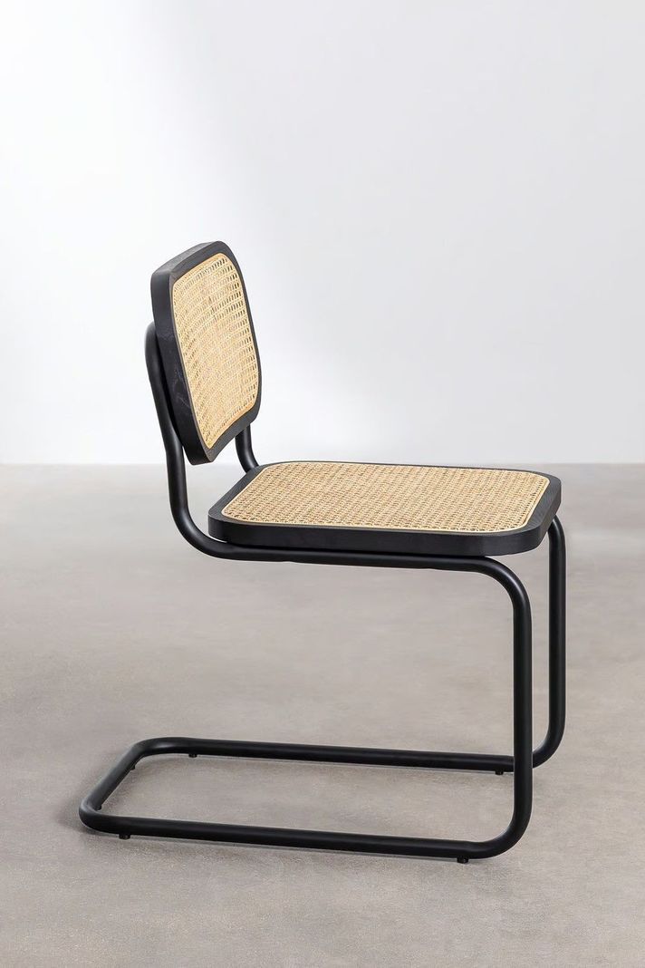 Silla Para Comedor Breuer Madera Y Ratán Negra Venhoouse-3
