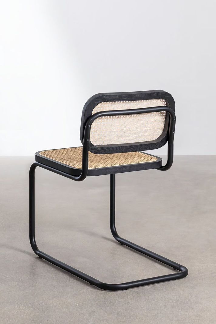 Silla Para Comedor Breuer Madera Y Ratán Negra Venhoouse-4