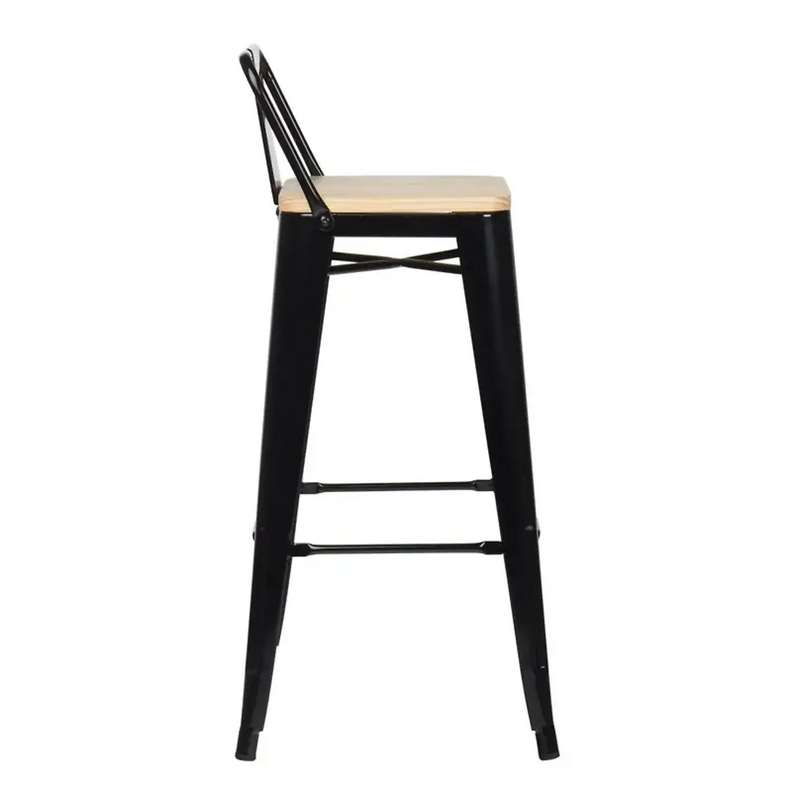 Taburete Tolix Negro De Madera 66cm Con Respaldo Venhouse-0