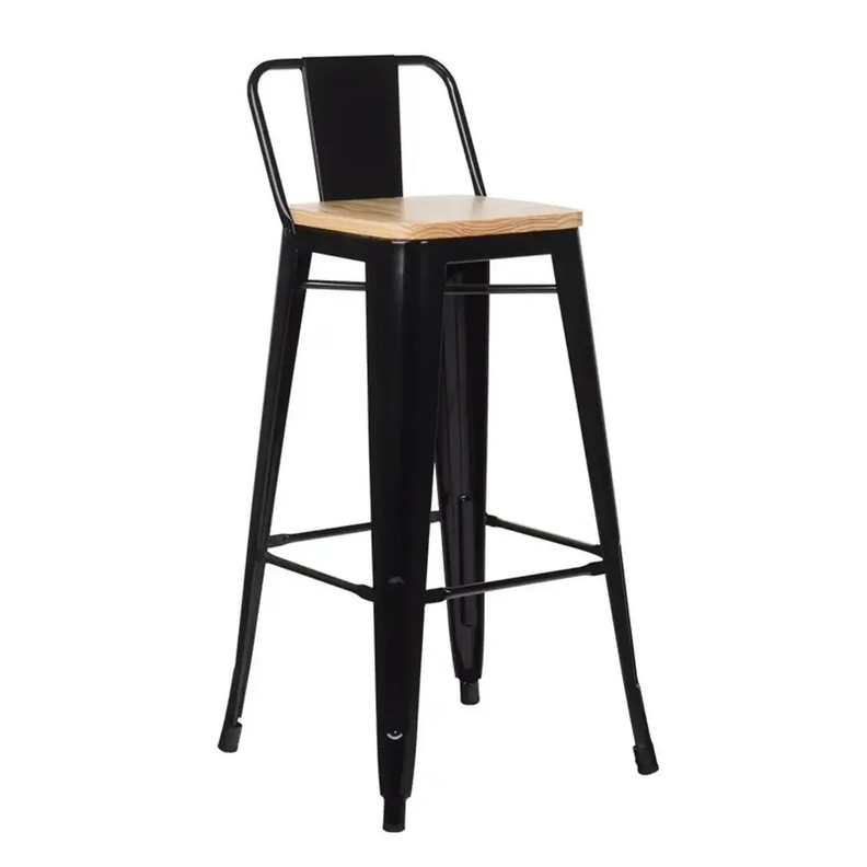 Taburete Tolix Negro De Madera 66cm Con Respaldo Venhouse-1