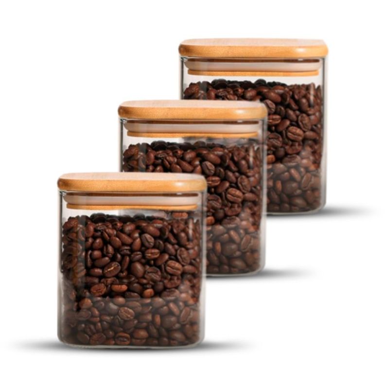 Pack 3 Contenedores Tarros Hermético Vidrio Tapa Bambú 700ml-0