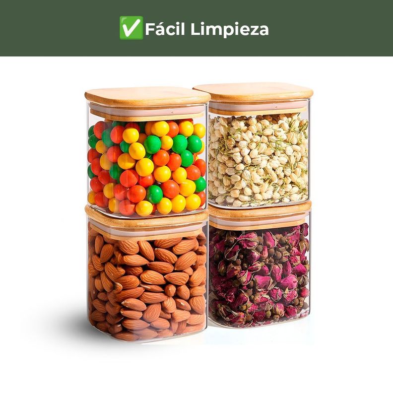 Pack 3 Contenedores Tarros Hermético Vidrio Tapa Bambú 700ml-4