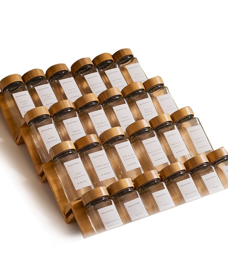 Set 24 Condimenteros Especiero Con Base De Bambú y  Etiquetas-0
