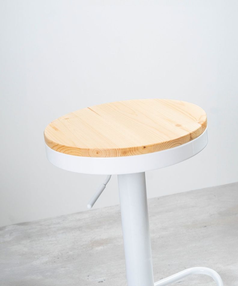 Pack 2 Taburetes Aron Regulable Pisos Bar Asiento De Madera Blancos-2