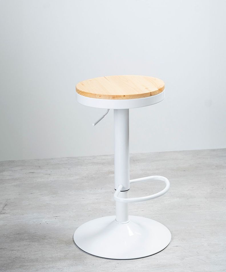 Pack 2 Taburetes Aron Regulable Pisos Bar Asiento De Madera Blancos-3