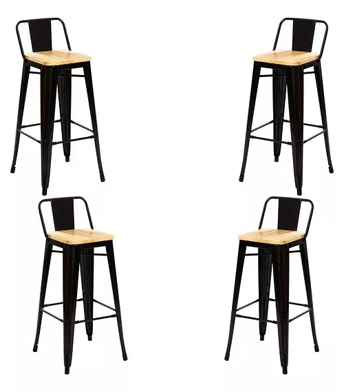 Pack 4 Taburetes Tolix Negros De Madera 66cm Con Respaldo Venhouse-0