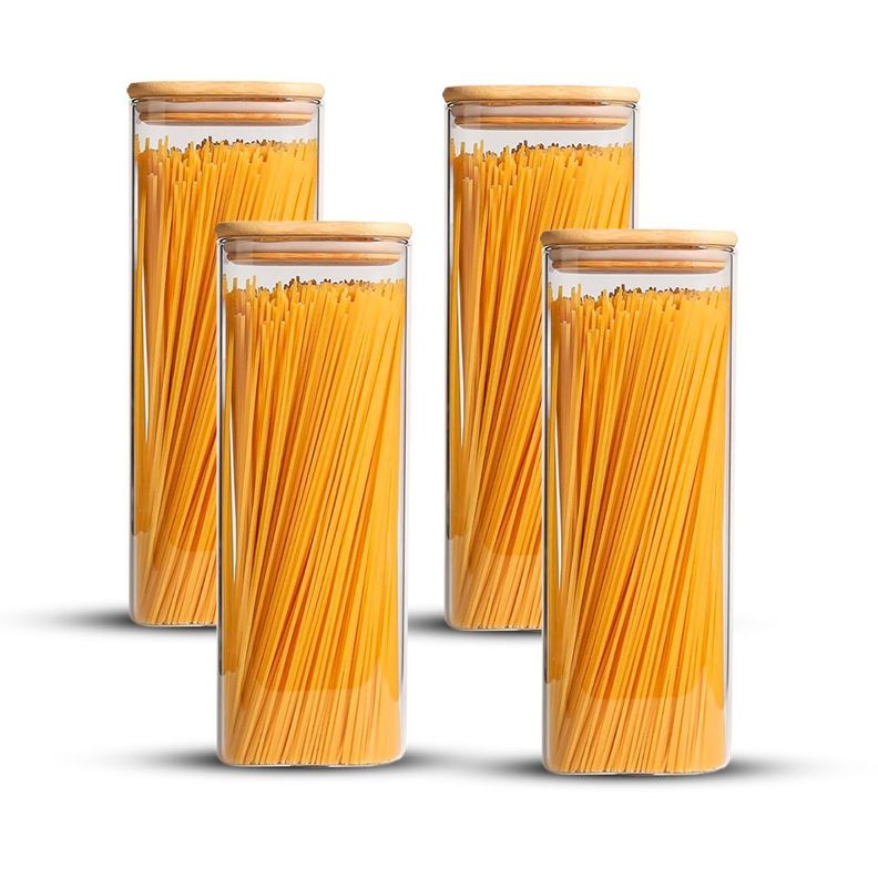 Pack 4 Contenedores Tarro Hermético Vidrio Tapa Bambú 2250ml-0