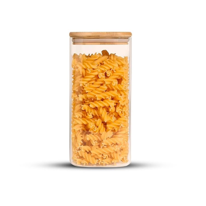 Frasco Contenedor Tarro Hermético Vidrio Tapa Bambú 1500ml-0
