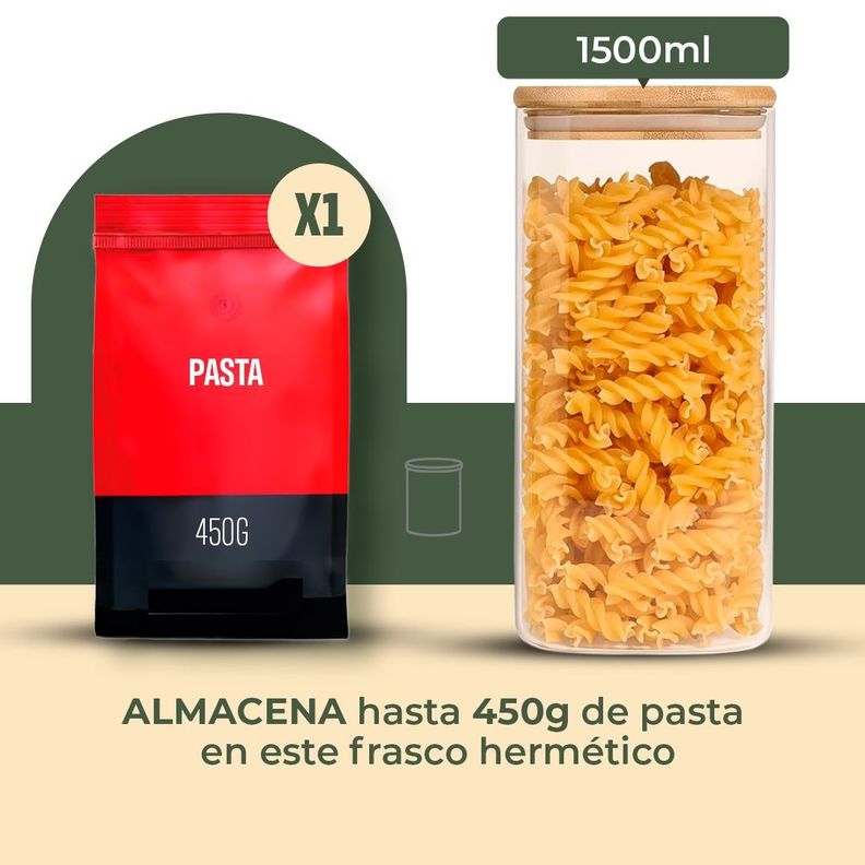 Frasco Contenedor Tarro Hermético Vidrio Tapa Bambú 1500ml-1