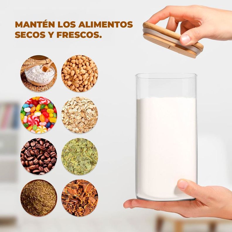 Frasco Contenedor Tarro Hermético Vidrio Tapa Bambú 1500ml-4