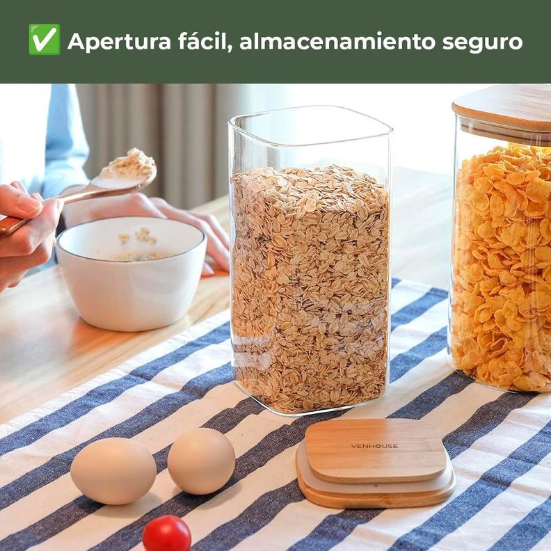 Frasco Contenedor Tarro Hermético Vidrio Tapa Bambú 1500ml-6