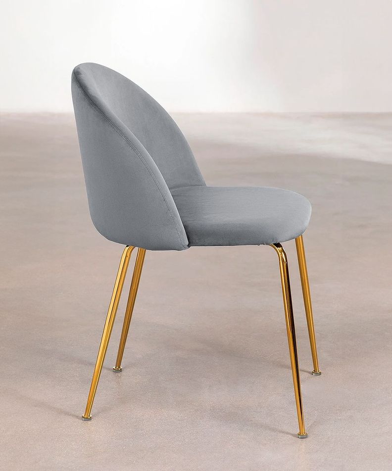 Silla De Comedor Sora Tapiz Velvet Gris Patas Doradas-5