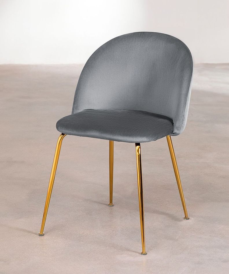 Silla De Comedor Sora Tapiz Velvet Gris Patas Doradas-6