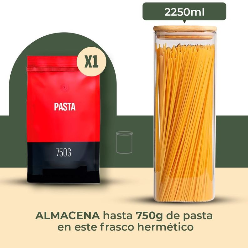 Frasco Contenedor Tarro Hermético Vidrio Tapa Bambú 2250ml-1