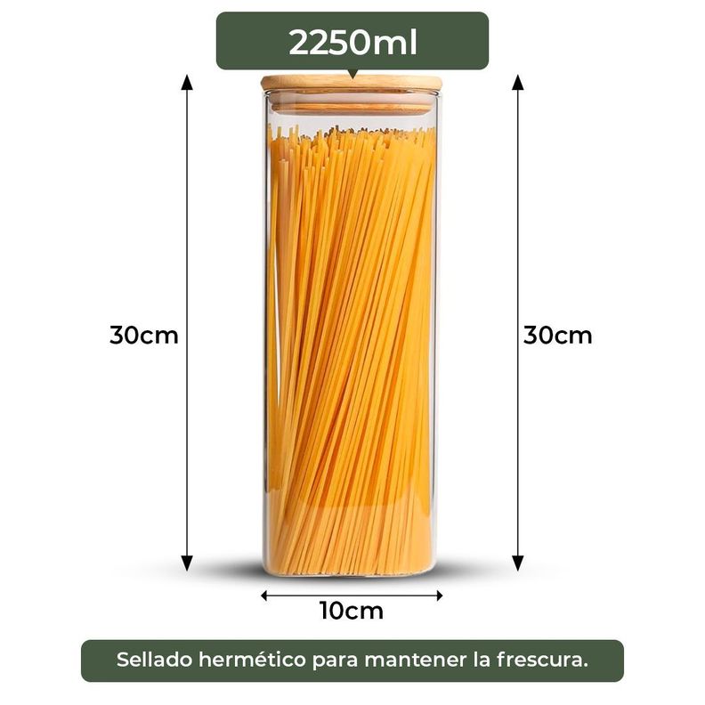 Frasco Contenedor Tarro Hermético Vidrio Tapa Bambú 2250ml-2
