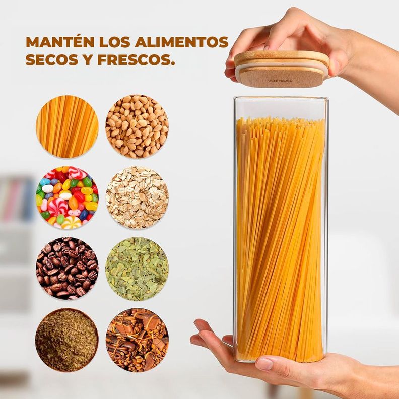Frasco Contenedor Tarro Hermético Vidrio Tapa Bambú 2250ml-4