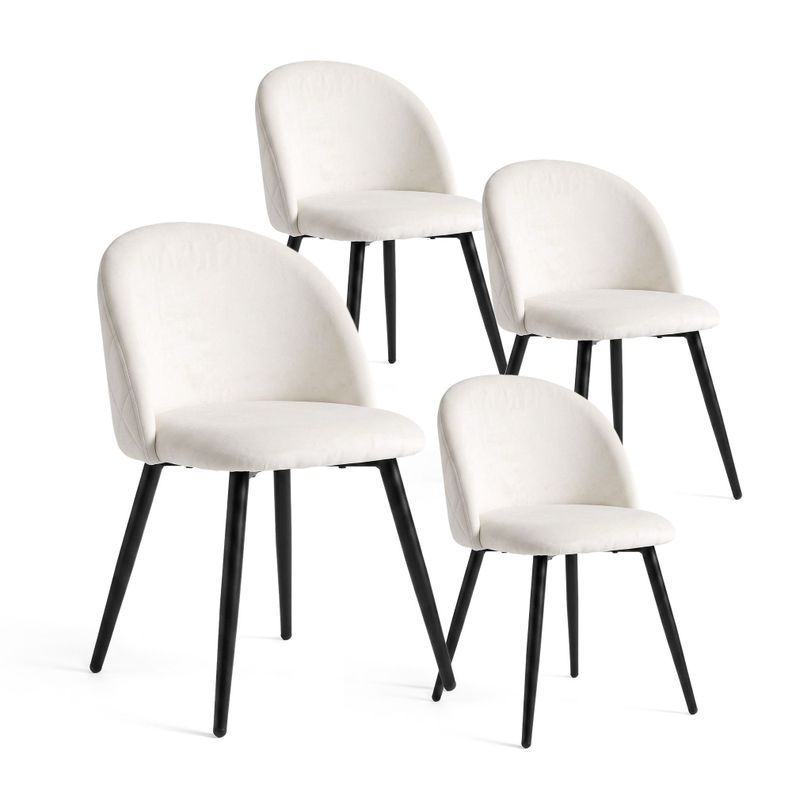 Pack 4 Sillas de Comedor Tapizadas Acolchadas Metal Modernas Sora Felpa Beige