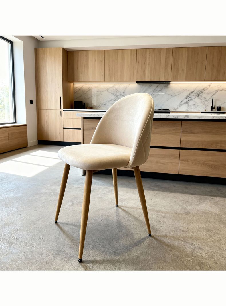 Silla Comedor Moderna Acolchada Metal Sora Venhoouse Felpa Beige 1