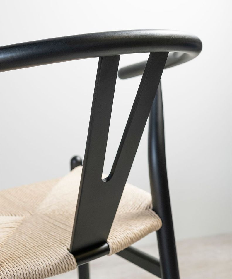 Silla Wishbone Para Comedor Madera De Haya Asiento De Cuerda Negra-3