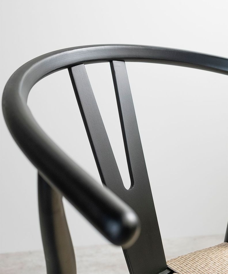Silla Wishbone Para Comedor Madera De Haya Asiento De Cuerda Negra-4
