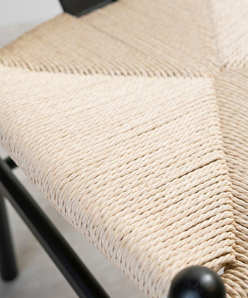 Silla Wishbone Para Comedor Madera De Haya Asiento De Cuerda Negra-5