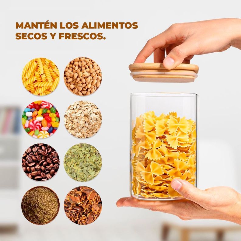 Frasco Contenedor Tarro Hermético Vidrio Tapa Bambú 1000ml-4