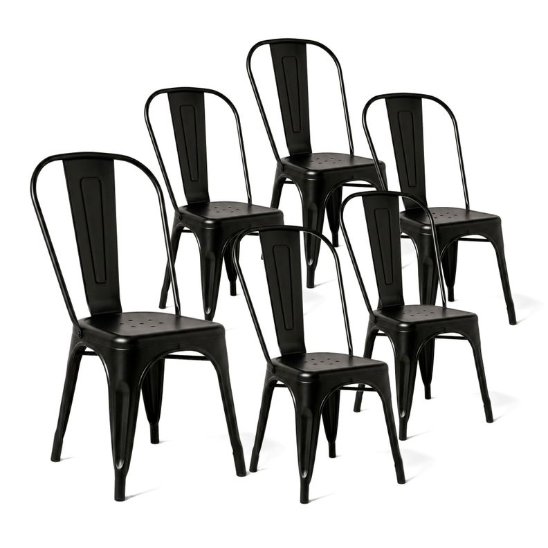 Pack 6 Sillas Comedor Terraza Restaurante Apilables Metal Industrial Tolix Negras Negro