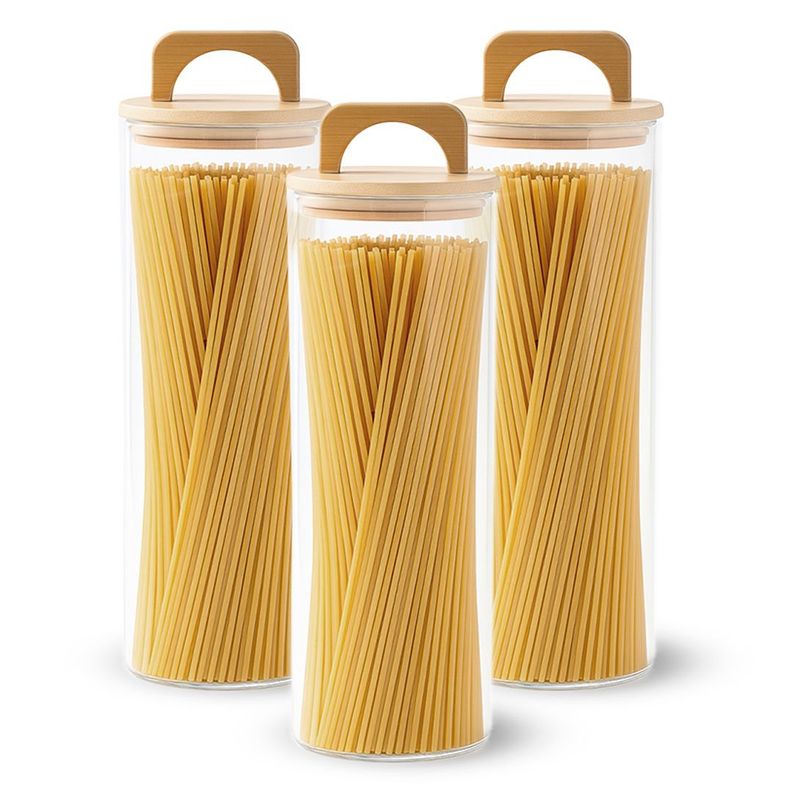 Pack 3 Contenedores Herméticos Vidrio Tapa Asa Bambú 2200ml