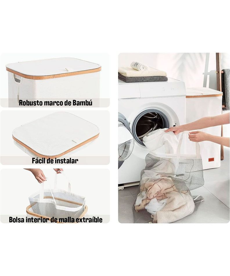 Venhoouse Cesta Canasto Ropa Plegable Borde Bambú 100l Beige-4