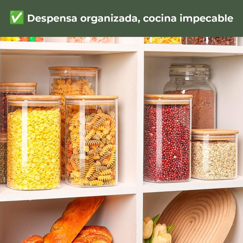 Pack 4 Contenedores Tarro Hermético Vidrio Tapa Bambú 1500ml-6