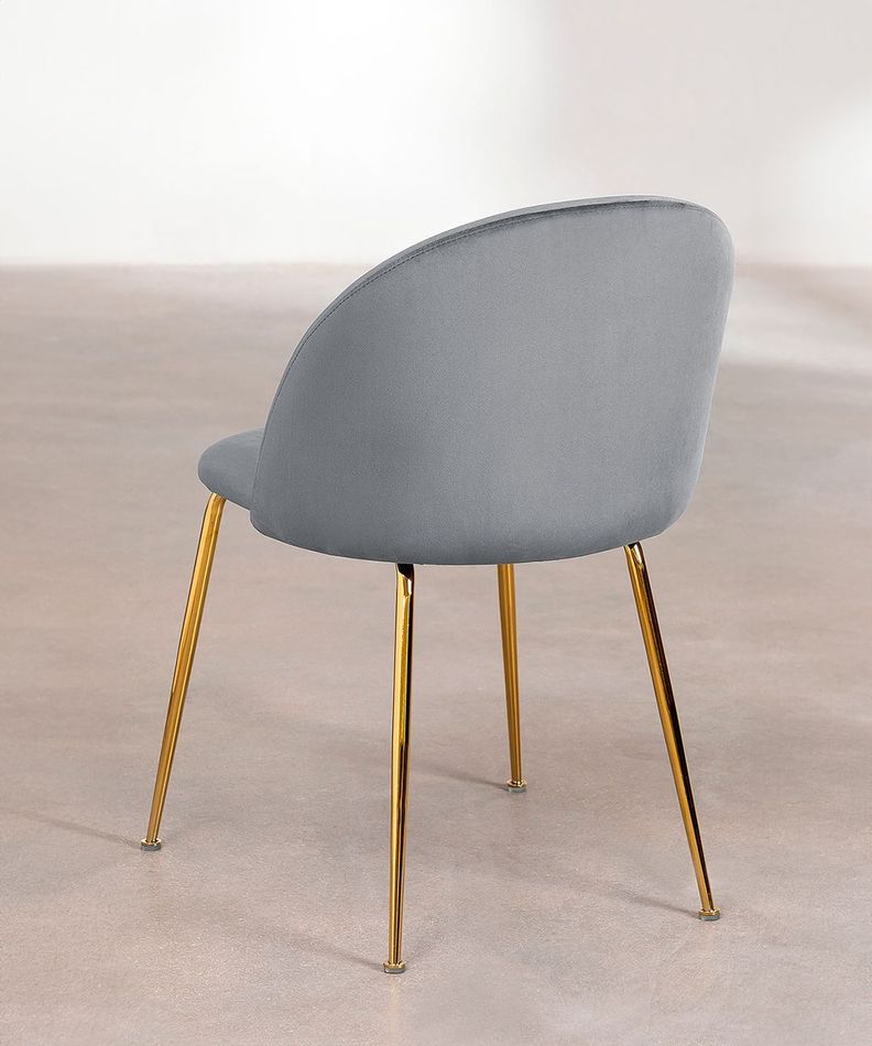 Pack 4 Sillas De Comedor Sora Tapiz Velvet Gris Patas Doradas-6