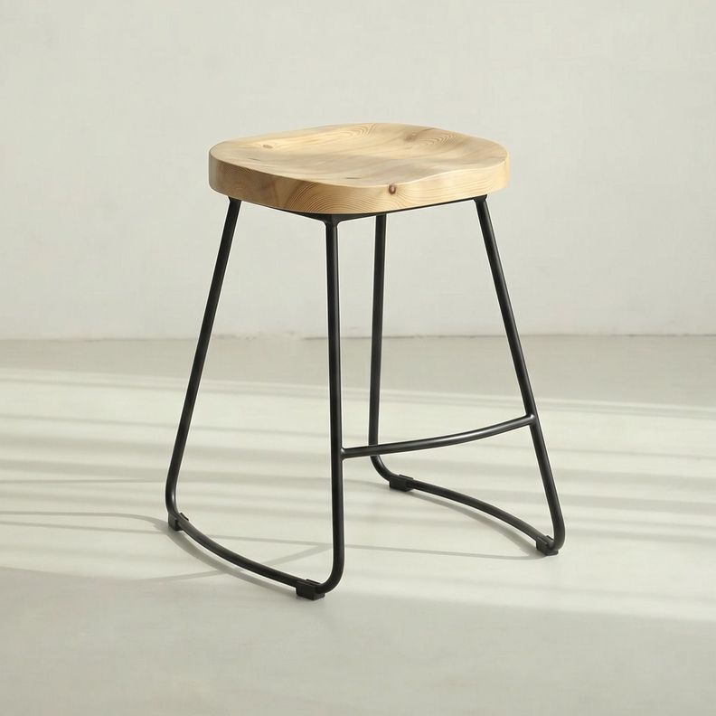 Silla Piso Bar Taburete Nara Madera Exterior O Cocina Negra Negro 1
