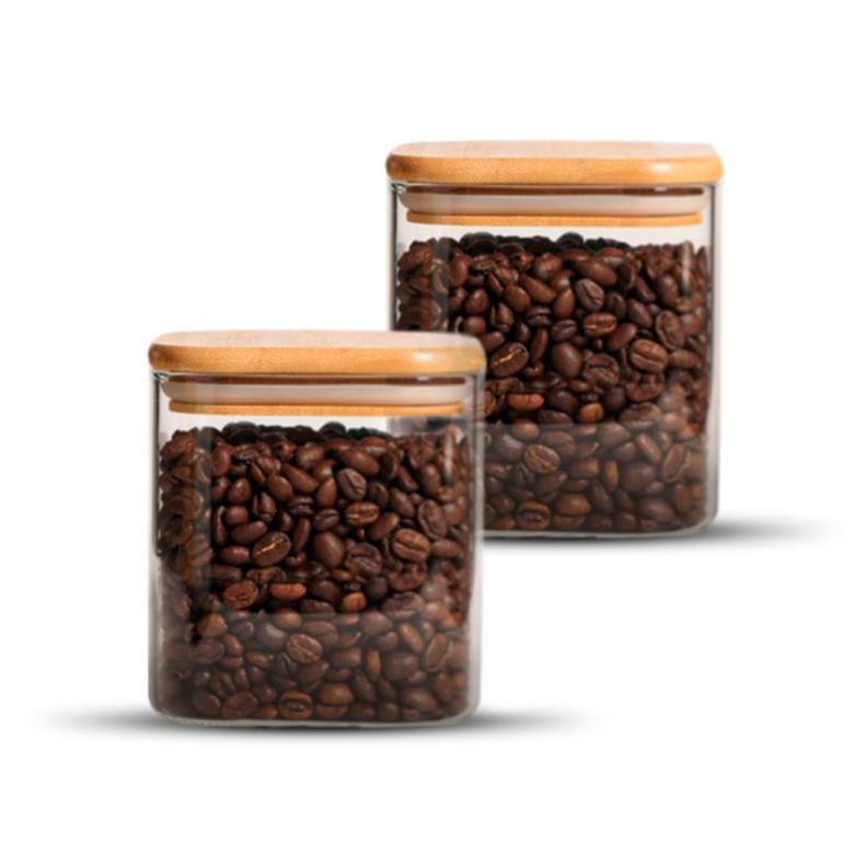 Pack 2 Contenedores Tarros Hermético Vidrio Tapa Bambú 700ml-0