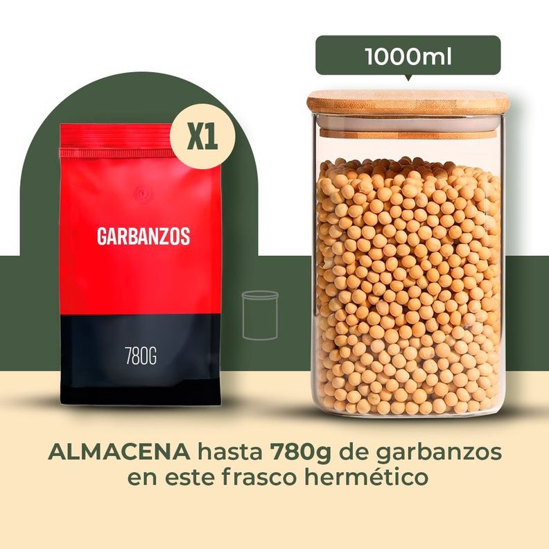 Pack 4 Contenedores Tarro Hermético Vidrio Tapa Bambú 1000ml-1