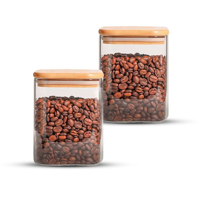 Pack 2 Contenedores Tarros Hermético Vidrio Tapa Bambú 800ml-0