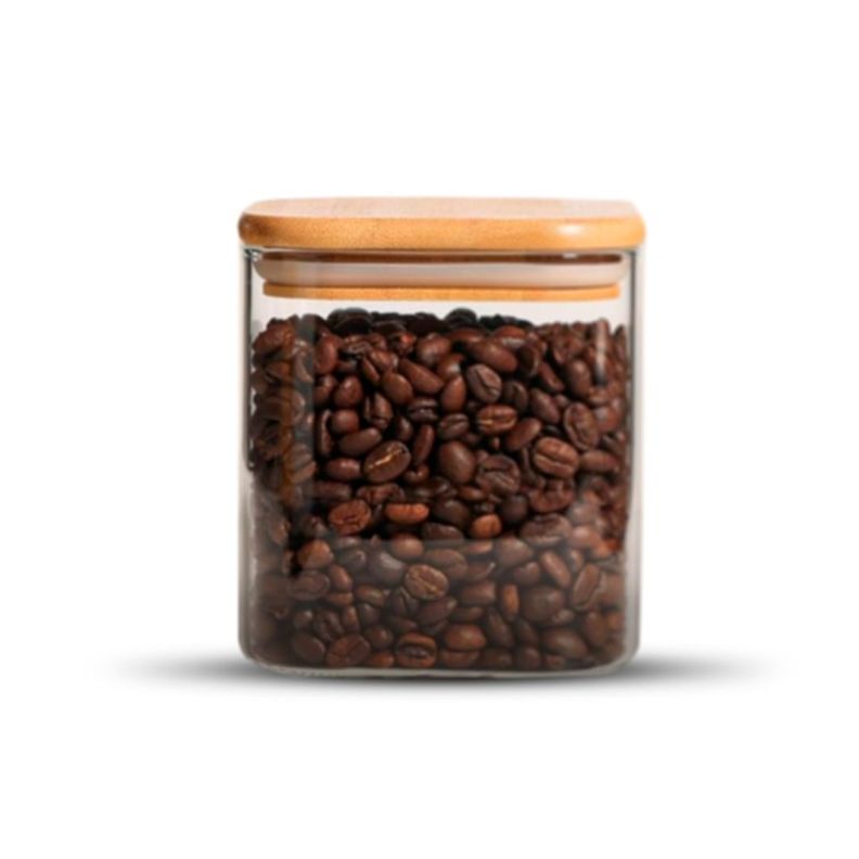 Frasco Contenedor Tarro Hermético Vidrio Tapa Bambú 700ml  10x10cm-0