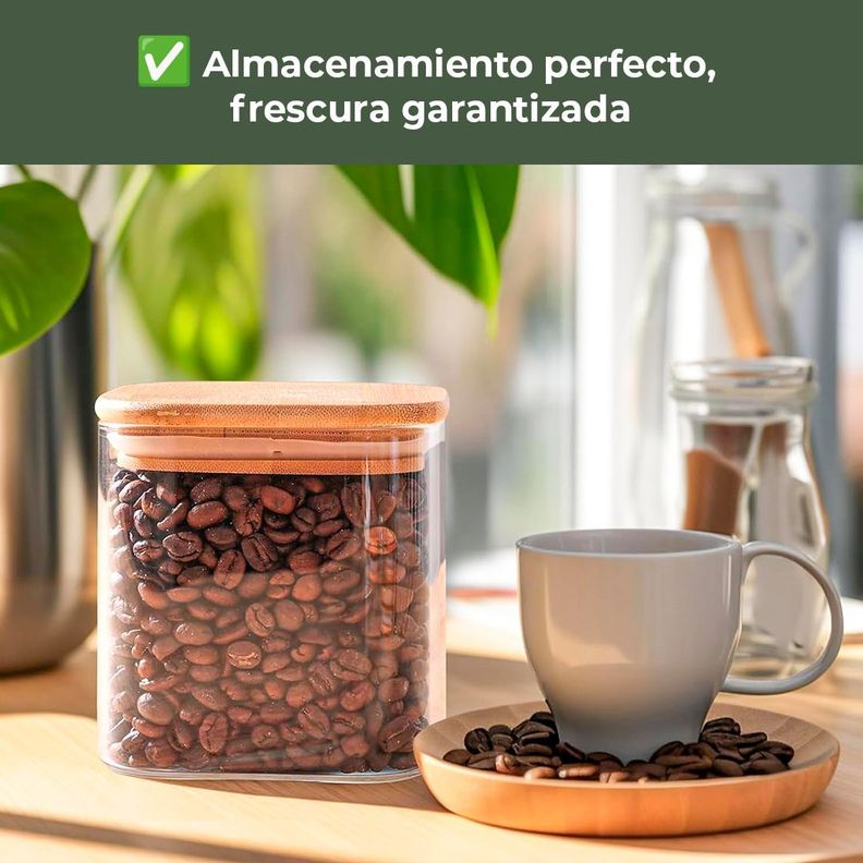 Frasco Contenedor Tarro Hermético Vidrio Tapa Bambú 700ml  10x10cm-5