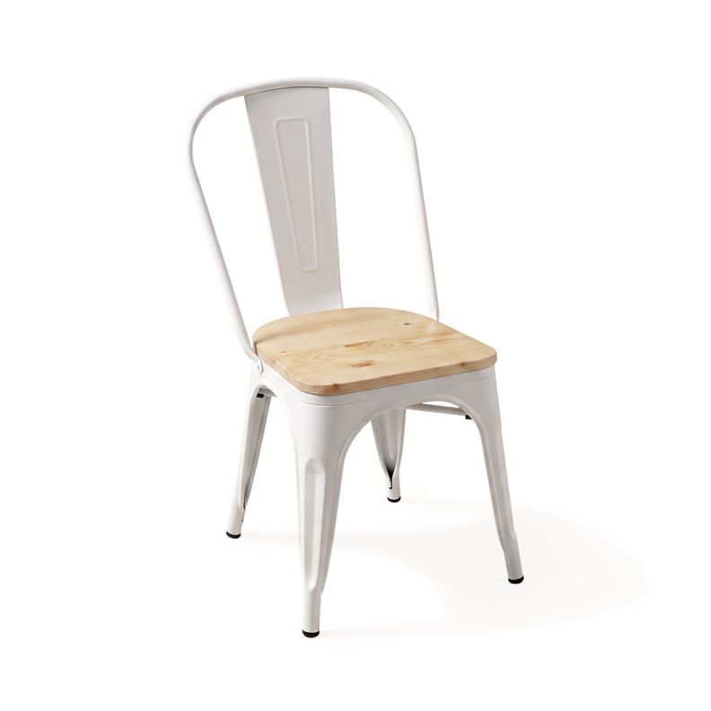 Silla Comedor Terraza Exterior Tolix Metal Madera Natural Apilable Industrial Blanca