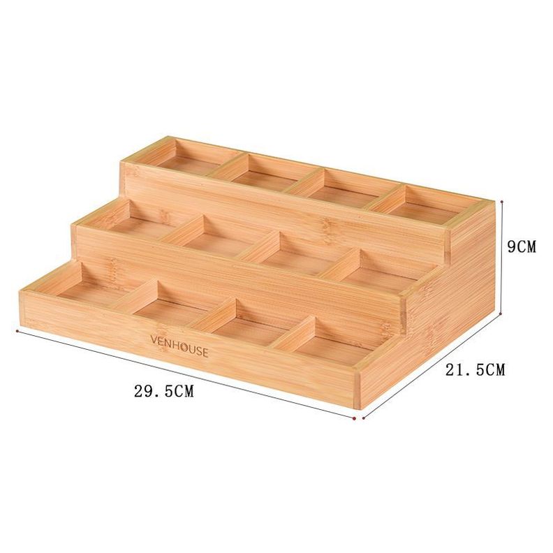 12 Especieros Herméticos De Vidrio Bambú Rack Para Cocina Etiqueta Negra-2