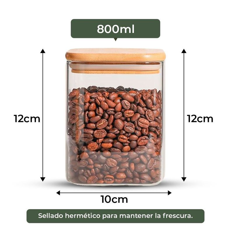 Frasco Contenedor Tarro Hermético Vidrio Tapa Bambú 800ml-2