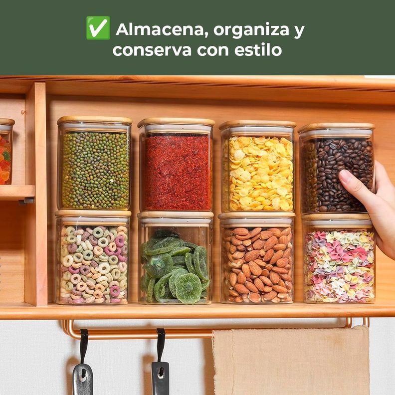 Frasco Contenedor Tarro Hermético Vidrio Tapa Bambú 800ml-5