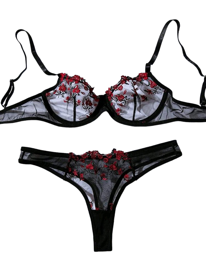 Set de Lencería Mujer Con Bordado Floral-0