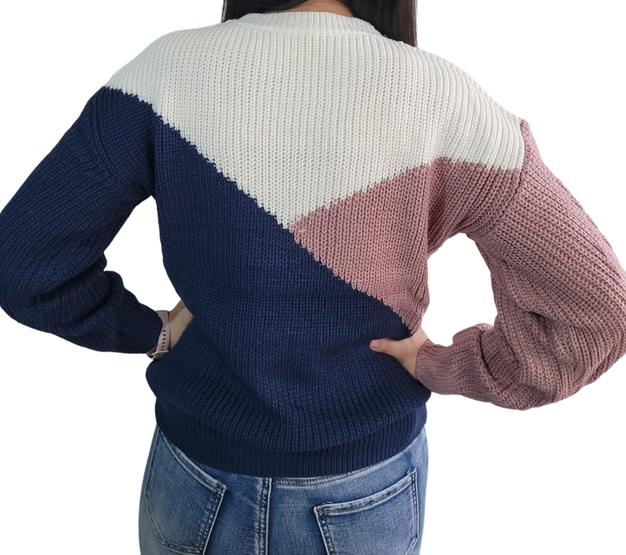 Sweater de tres colores Rosa y Azul-1