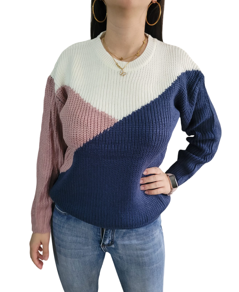 Sweater de tres colores Rosa y Azul-0