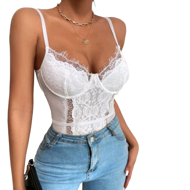 Body Con Encaje Sin Mangas Mujer-1