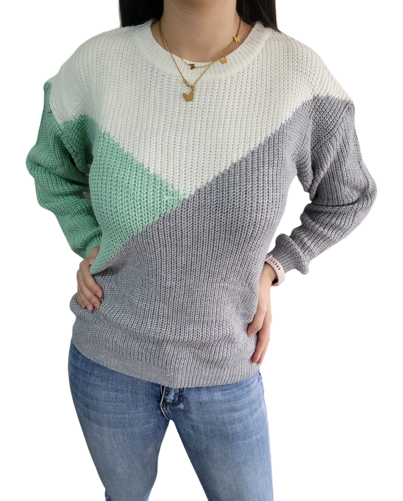 Sweater de tres colores Turquesa y Gris-0